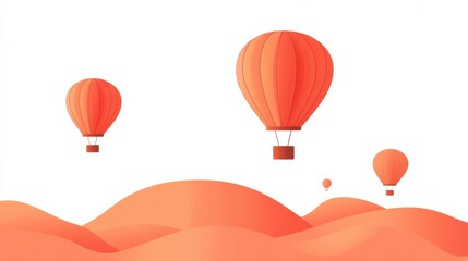 Fototapeta premium Colorful hot air balloons floating over soft, rolling hills in a serene landscape