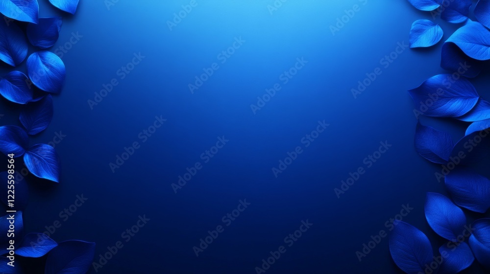 Poster vibrant blue background adorned with elegant dark leaves creating a serene and calming atmosphere pe