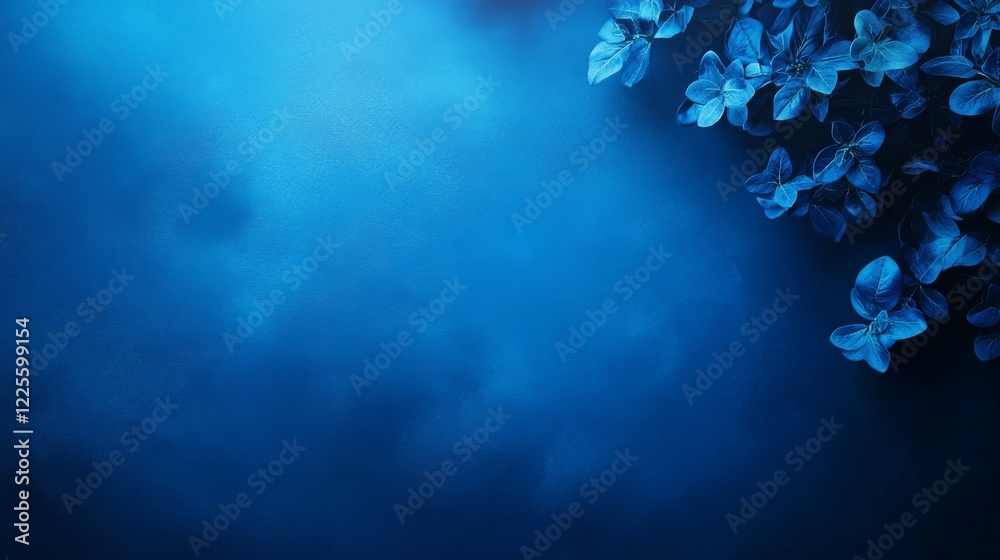 Poster blue mist envelops delicate flowers under soft lighting, creating an ethereal atmosphere in a serene