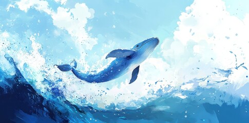 A Blue Whale Leaps Through Ocean Waves