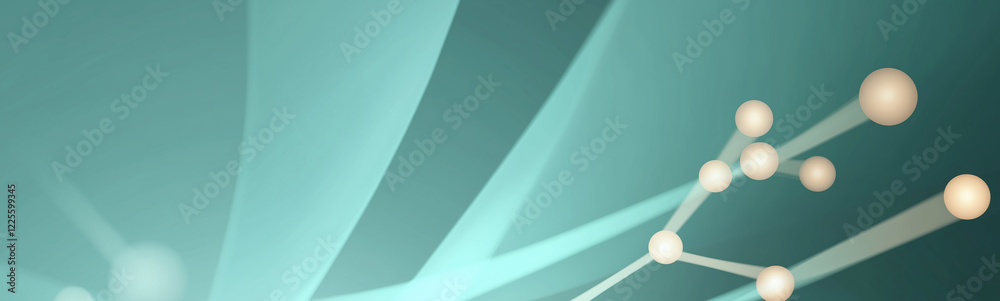 Fototapete abstract molecule structure connecting in cyan background
