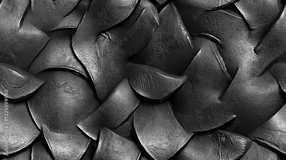Poster intricate patterns of textured black leather showcasing craftsmanship in a tactile close-up in natur