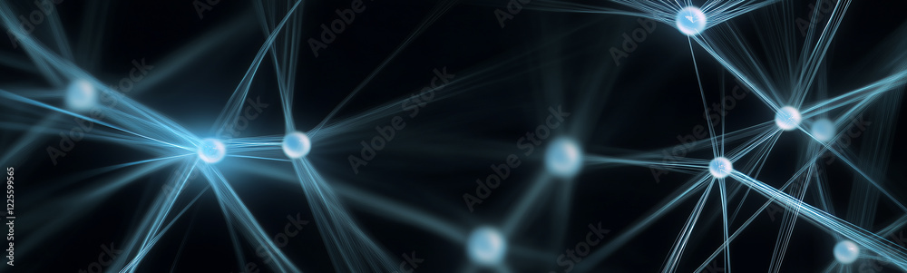 Poster Network nodes connecting and glowing, creating futuristic data flow