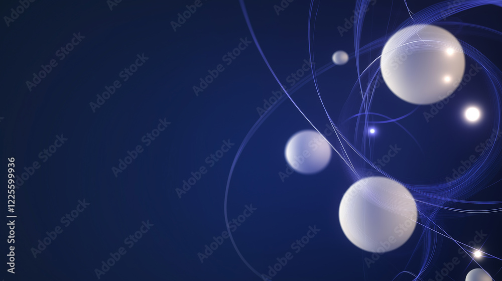 Aufkleber spheres interacting in a network of connections on a deep blue background