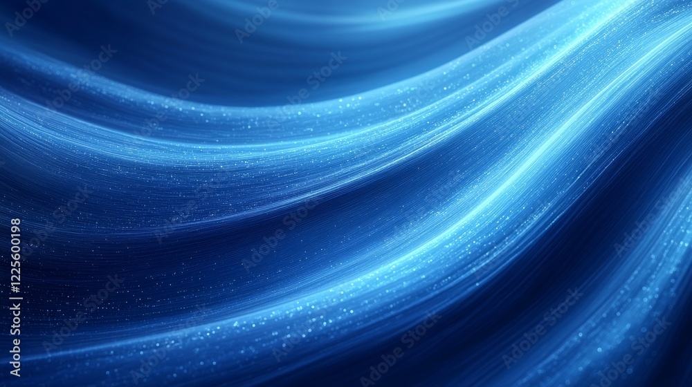 Poster flowing waves of blue light create an ethereal atmosphere under a cosmic sky shimmering with stars