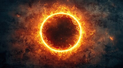 Obraz premium Fiery Ring of Fire Encircling Dark Background