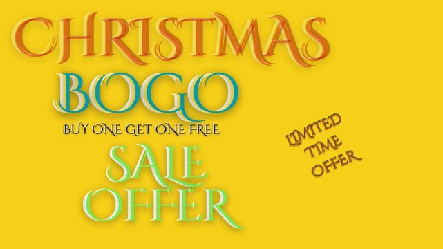 Christmas BOGO sale live now  animated text video on bright yellow background | limited time offer | Get exclusive discount on Christmas sale | Happy Christmas video	