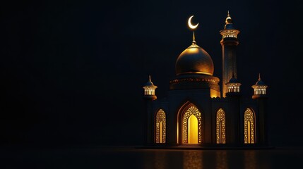 Obraz premium Illuminated Mosque at Night Ramadan Eid Mubarak Design