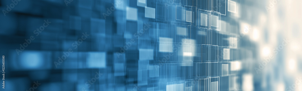 Poster abstract technology background with moving blue squares and light trails