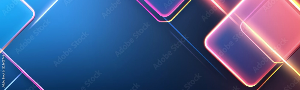 Poster Vibrant neon geometric shapes creating dynamic abstract background