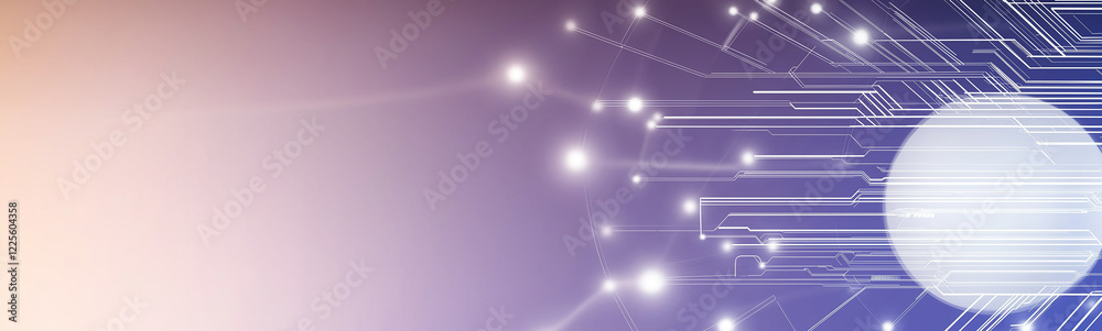 Poster Futuristic circuit board connecting digital data flowing with light trails