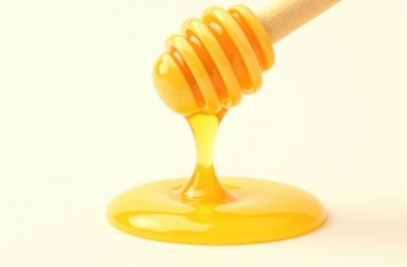 Dripping honey seamlessly repeatable from the top over white with copyspace and text