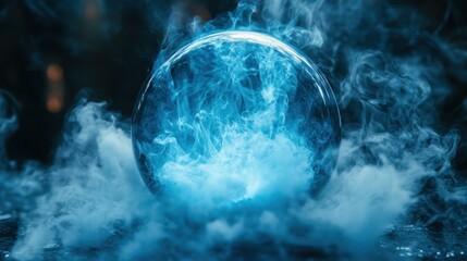 Mystical blue fire orb, smoky bar, magic show