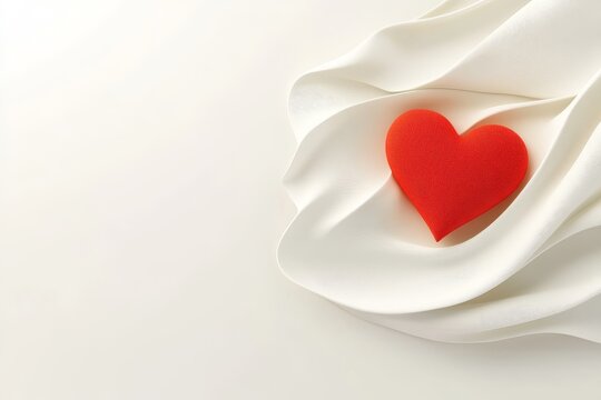 Coraz&oacute;n rojo sobre tela blanca, s&iacute;mbolo del d&iacute;a de San Valent&iacute;n, ideal para sorprender a esa persona especial