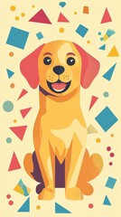 Happy Yellow Dog Amidst Geometric Shapes