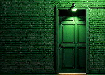 Green brick wall with spotlight