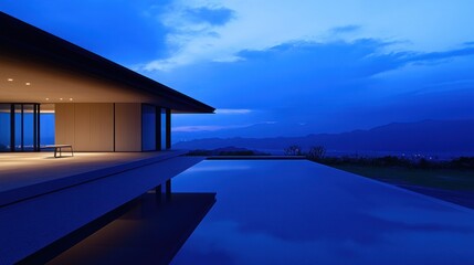 Modern House Infinity Pool Mountain View Dusk