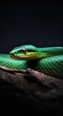 Fototapeta premium Close-up of a vibrant green snake resting on a branch