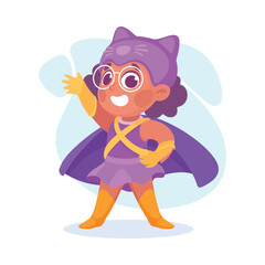 Happy Girl Superhero Wearing Colorful Costume Vector Illustration