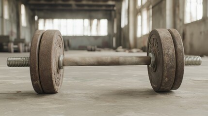 Rusty dumbbell in abandoned factory. (1)