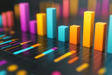 Obraz premium Colorful Bar Graphs and Charts on a Dark Surface