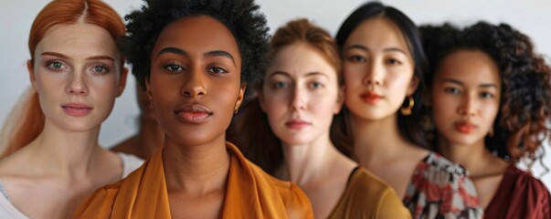 Obraz premium Diverse group of women standing together, showcasing female empowerment and inclusivity