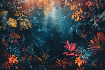 Lush Tropical Foliage Vibrant Autumnal Colors