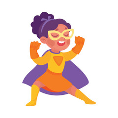 Happy Girl Superhero Wearing Colorful Costume Vector Illustration