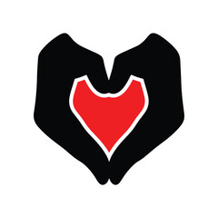 black silhouette, hands forming heart shape, white background 