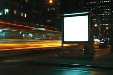 Empty Billboard at Urban Bus Stop at Night