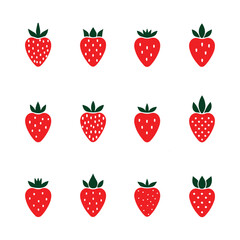 strawberry icons, flat design, red and green color scheme vector art ilustrtion