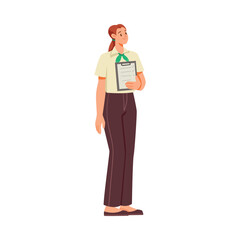 Woman Supermarket Employee and Worker Standing with Clipboard Vector Illustration