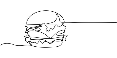 Fast Food Continuous Line Editable Stroke Line, sandwich icon continuous one line drawing, Modern One Line Drawing of a Burger, Clean and Classic, Sandwich Vector Line Icon - Simple Thin Line Icon. 