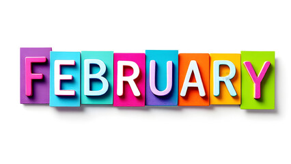 Fototapeta premium February colourful letters isolated on white background for Calendar, dates, schedule, children book.