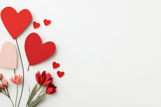 Corazones hologr&aacute;ficos rosas para el D&iacute;a de San Valent&iacute;n con flores coloridas