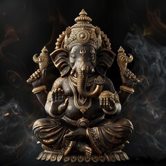 Fototapeta premium ai genrative lord ganesha sclupture over dark background. celebrate lord ganesha festival.