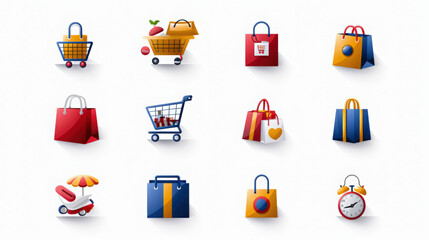 Flat vector shopping icons set for business, web, and internet design, unique vector icon set emoji
