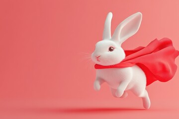 Obraz premium Playful Rabbit Dressed as Superhero in Red Cape