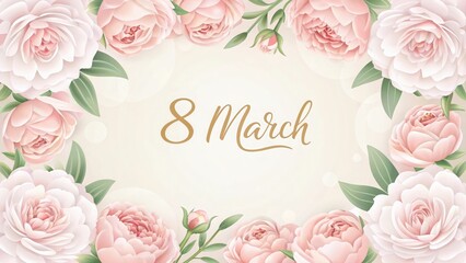 Elegant floral frame with pink roses celebrating international women's day