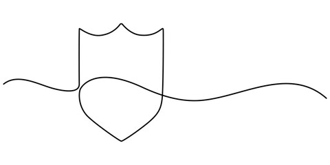 Shield of one continuous line drawn. Security shield drawn in one line. Safety and protection concept. Vector illustration, Shield, Protection, Security Continuous Line Icon, The security shield pro.
