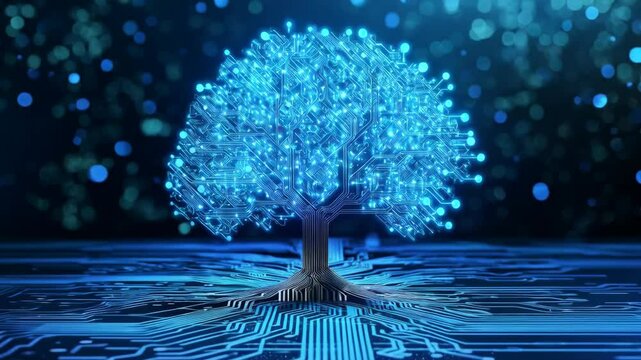 Digital Tree with Circuit Board Design on Technology Background