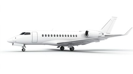 Fototapeta premium 3D render of a white airplane in side view, isolated on a white background