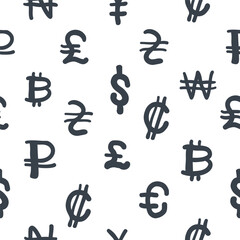 Seamless pattern with money in hand drawing style in vector on transparent background. Element for decoration postcards poster print background backdrop wrapping packaging wallpaper banner