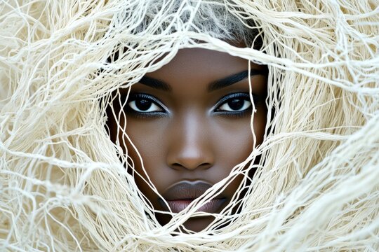 Short hairdo - blond hair. Commercial commercial concept art art. Lovely calm black girl - for ads, advertisement and digital marketing use. Black elegance ads. Black beauty elegance.