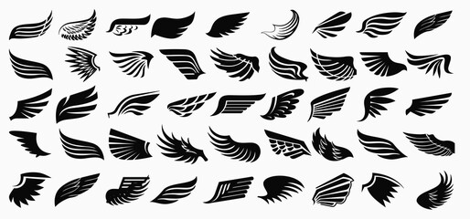 Set of black wings icons. Wings badges. Collection wings badges. Vector illustration.