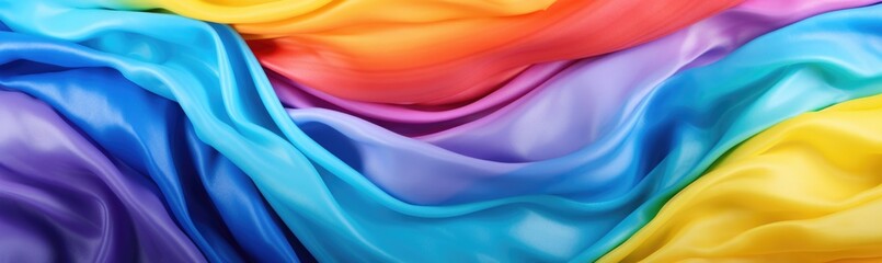 Waves of colorful fabric represent the LGBT pride flag, flowing together in a beautiful display of unity and diversity during a vibrant celebration event focused on love and acceptance