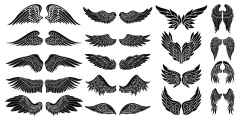 Set of black wings icons. Wings badges. Collection wings badges. Vector illustration.
