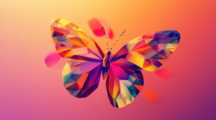 A vivid and colorful arrangement of abstract geometric shapes forming a butterfly, with a soft gradient background to emphasize its design.