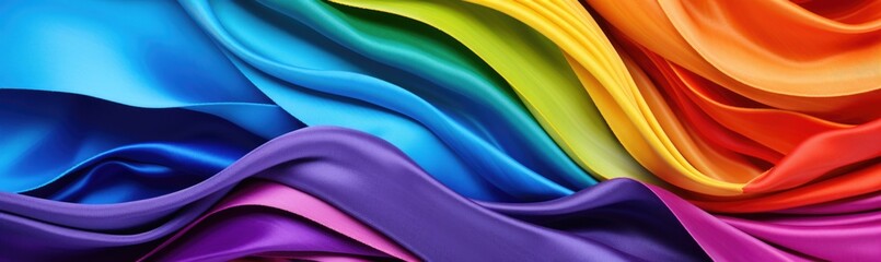 Waves of colorful fabric represent the LGBT pride flag, flowing together in a beautiful display of unity and diversity during a vibrant celebration event focused on love and acceptance