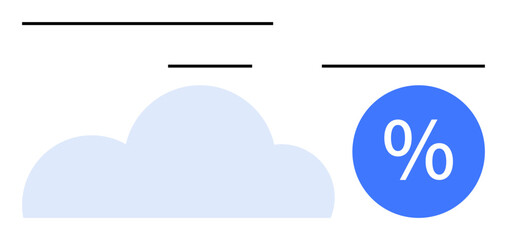 Cloud shape and percentage symbol accompanied by horizontal lines indicate humidity and precipitation forecasts. Ideal for weather apps, meteorology, climate change, predictions, environmental